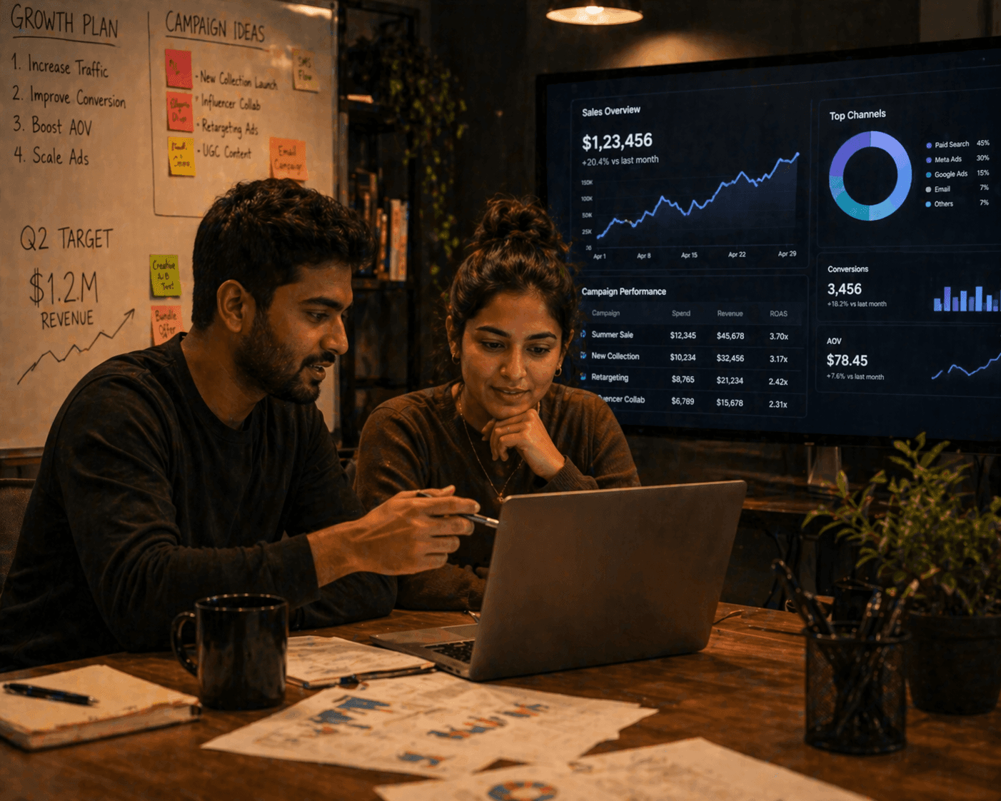 E-commerce operators reviewing growth dashboards